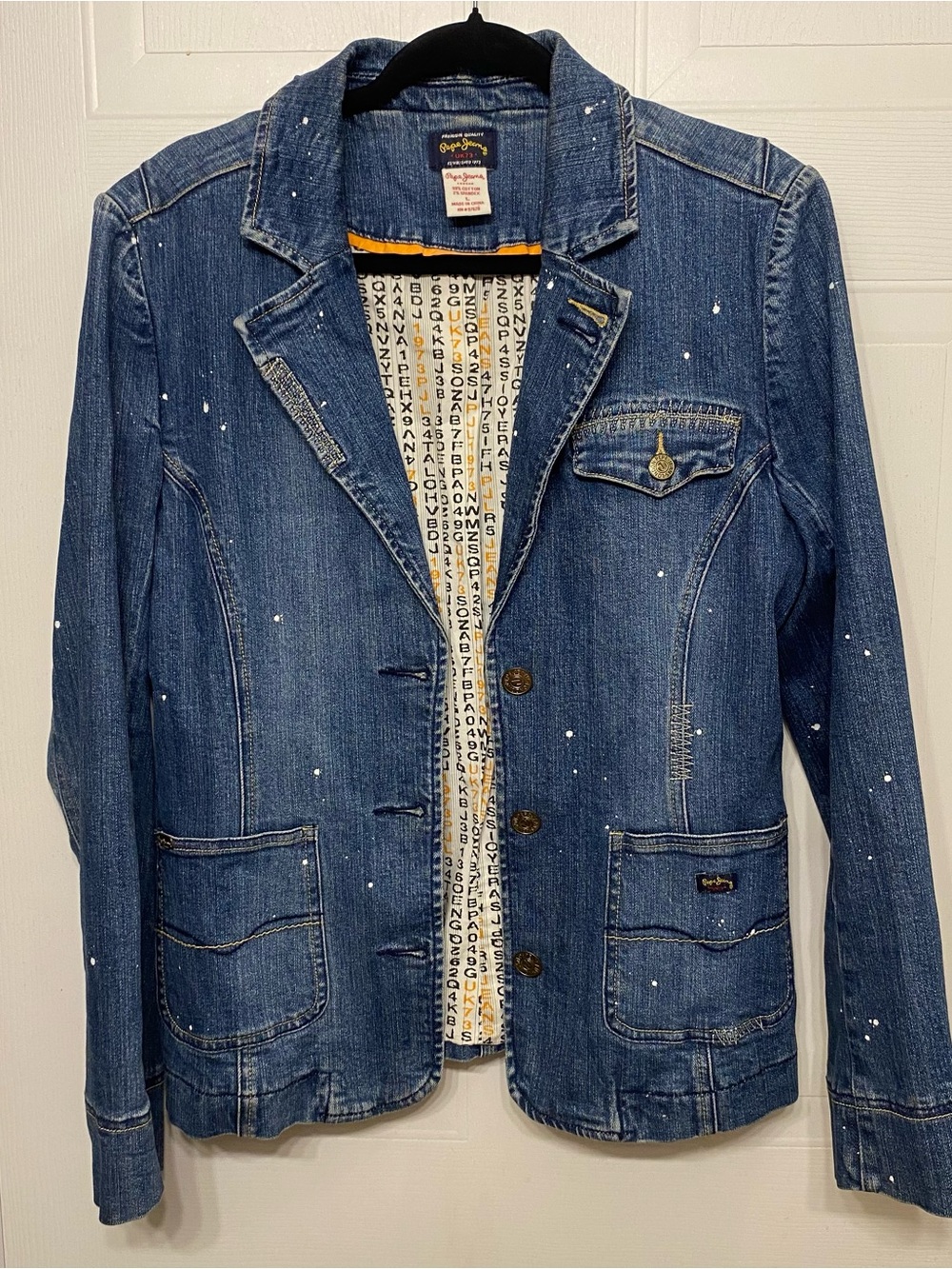 Pepe Jeans Vintage Y2K Blue Denim Blazer with Paint-Splatter Detail